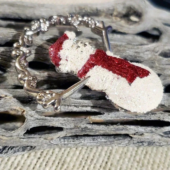 Y2K 90s Christmas Glittery Snowman Red Scarf Enamel Christmas Sweater Pin Brooch - Picture 1 of 5